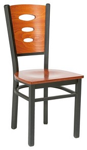 Chair with powder coated black steel frame with cherry or natural wood finish
