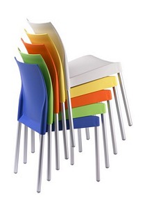 Stacking polypropylene sidechair available in eight colours