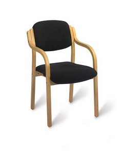 Conference stacking armchair in natural beech, upholstered in choice of fabric 