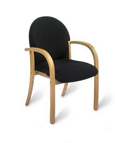 Conference stacking armchair in natural beech, upholstered in choice of fabric