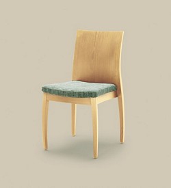 Conference stacking sidechair upholstered in choice of fabric and wood polish