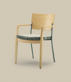 Conference stacking arnchair upholstered in choice of fabric and wood polish