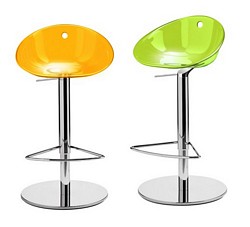 Chrome stool with acrylic shell in transparent or full colours, with or without gas lift device