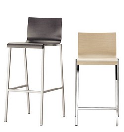 Chrome stool with wood shell in 650mm or 800mm seat height