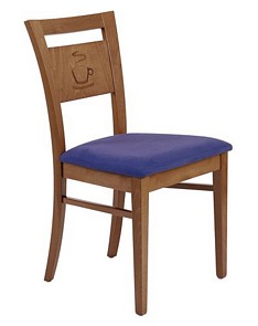 Wood chair with upholstered seat in choice of fabric and wood polish
