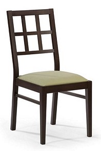 Wood chair with upholstered seat in choice of wood polish