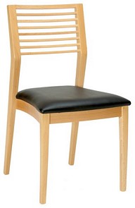 Wood stacking chair upholstered in choice of fabric and wood polish