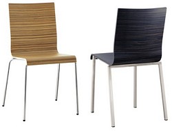 Stacking chair with wood veneer seat and square steel tube frame