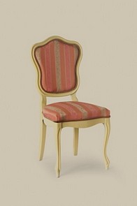 Traditional wood chair upholstered in choice of fabric and wood polish