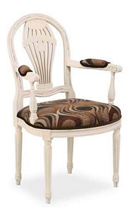 Wood armchair upholstered in choice of fabric and wood polish