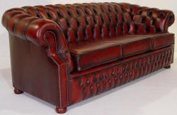 Traditional chesterfield three seater sofa, upholstered in real leather